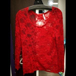 Red lace shirt long sleeve (by DNA couture)